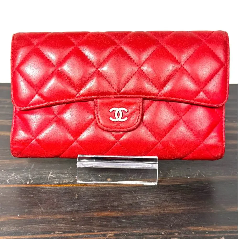 Chanel Quilted Caviar Lambskin Leather‎ Trifold Long Wallet